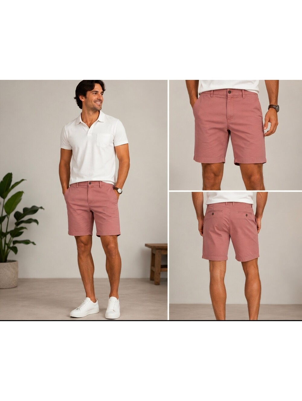 Hawker Rye Mens Shorts 38x9 Dusty Rose Salmon Stretch Chino Casual Flat Front